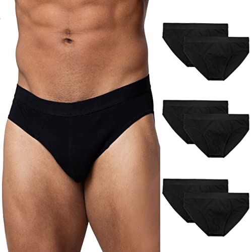 Snocks Unterwäsche Slip für Herren 6er Pack - Atmungsaktiver Bio-Baumwolle für Sport und Alltag - Unterhosen mit weichem und strapazierfähigem Bund - Gr.L, Farbe Schwarz von Snocks