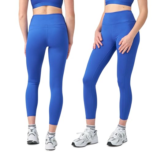 Snocks High Waist Leggings Lang Damen - Sport mit Bauchkontrolle und Anti-Squat - Blickdichte Sporthose - Super Dehnbar - Push Up Sportswear ideal für Yoga, Laufen, Gym - Gr. M, Farbe Azurblau von Snocks
