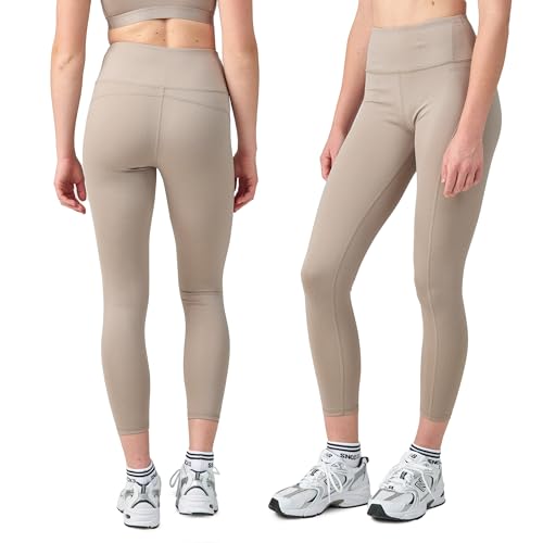Snocks High Waist Leggings Lang Damen - Sport mit Bauchkontrolle und Anti-Squat - Blickdichte Sporthose - Super Dehnbar - Push Up Sportswear ideal für Yoga, Laufen, Gym - Gr. M, Farbe Taupe von Snocks