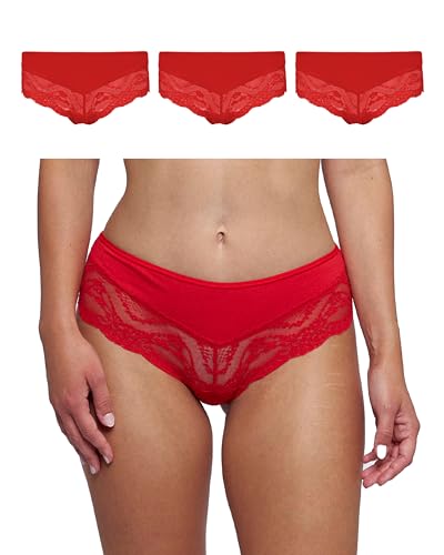 Snocks Hipster Höschen mit Spitze 3er Set Gr. S I Hipster High Waist I Hipster Panty mit Baumwollanteil I Underwear Women I Hot Unterwäsche Damen I Slip Damen Spitze I Angenehme Passform I Cherry Red von Snocks