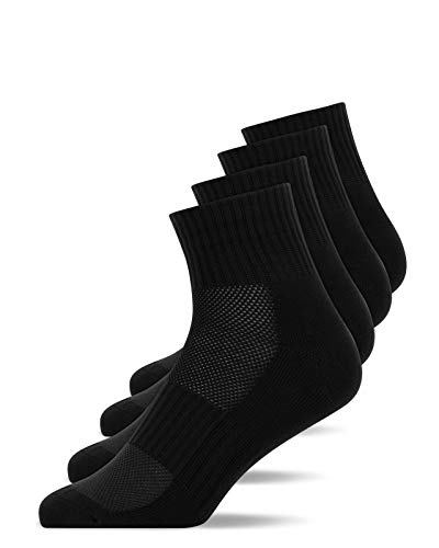 Snocks Mittelhohe Laufsocken Herren Damen 4 Paar - Atmungsaktive Sportsocken ohne Verrutschen - Gemütliche und weiche Funktionssocken - Quarter Socken Sport - Gr. 39-42 - Farbe Schwarz von Snocks