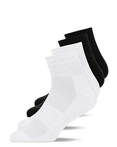 Snocks Mittelhohe Laufsocken Herren Damen 4 Paar - Atmungsaktive Sportsocken ohne Verrutschen - Gemütliche und weiche Funktionssocken - Quarter Socken Sport - Gr. 43-46 - Farbe Mix (Schwarz/Weiß) von Snocks