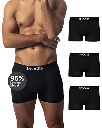 Snocks Premium Boxershorts Herren aus weichem Lenzing Modal (3er Pack) - Ultraleichte und Atmungsaktive Boxershorts - Unterwäsche Männer ohne Kratzenden Etiketten - Gr. L - Farbe Schwarz von Snocks
