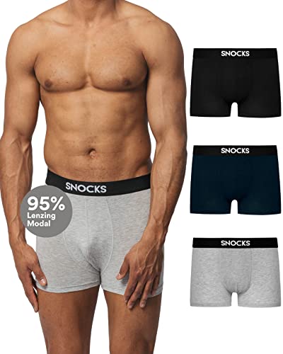 Snocks Premium Boxershorts Herren aus weichem Lenzing Modal (3er Pack) - Ultraleichte atmungsaktive Boxershorts. Unterwäsche Männer ohne Kratzenden Etiketten - Gr.XL - Farbe Mix(Schwarz/Grau/Navy) von Snocks