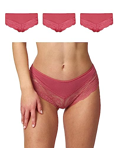 Snocks Push-Up Panties mit Spitze 3er Set Gr. L I Hipster High Waist I Hipster Panty mit Baumwollanteil I Underwear Women I Hot Unterwäsche Damen I Slip Damen Spitze I Angenehme Passform I Mauve von Snocks