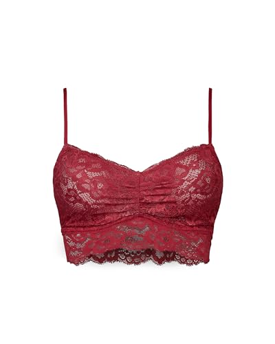 Snocks Spitzen BH - Damen Bustier Spitze, Ohne Bügel, Verstellbare Träger, Elastischer Bund - Angenehm Weiche Material, Sinnliches Design - Gr. S - Farbe Dunkelrot von Snocks