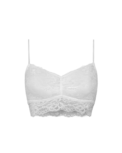 Snocks Spitzen BH - Damen Bustier Spitze, Ohne Bügel, Verstellbare Träger, Elastischer Bund - Angenehm Weiche Material, Sinnliches Design - Gr. L - Farbe Weiß von Snocks
