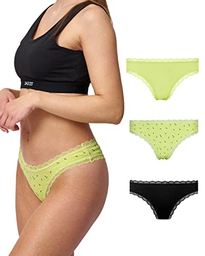 Snocks Spitzentanga 3er Set Gr. L I Sexy Damen Tanga I Tangas mit Baumwollanteil I Underwear Women I Hot Unterwäsche Damen I Slip Damen I Angenehme Passform für jeden Körpertyp I Special Kiwi von Snocks