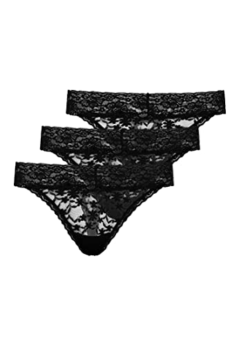 Snocks Tanga Damen mit Spitze aus Bio-Baumwolle 3er Pack - String Damen Klassisches Design - Angenehmes Tragegefühl ohne Einschneiden - Unsichtbare Unterwäsche - Schwarz - M von Snocks