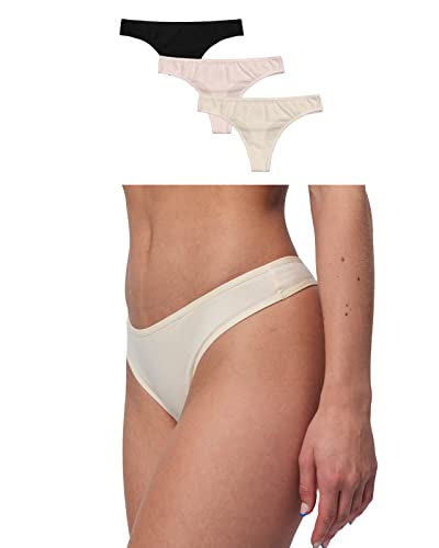 Snocks Tanga Damen aus Bio-Baumwolle (3er Pack) - String Damen Klassisches Design - Angenehmes Tragegefühl ohne Einschneiden - Unsichtbare Unterwäsche im Alltag - Mix (Nude/Schwarz/Rose) - L von Snocks