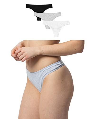 Snocks Tanga Damen aus Bio-Baumwolle (3er Pack) - String Damen Klassisches Design - Angenehmes Tragegefühl ohne Einschneiden - Unsichtbare Unterwäsche im Alltag - Mix (Weiß/Grau/Schwarz) - L von Snocks