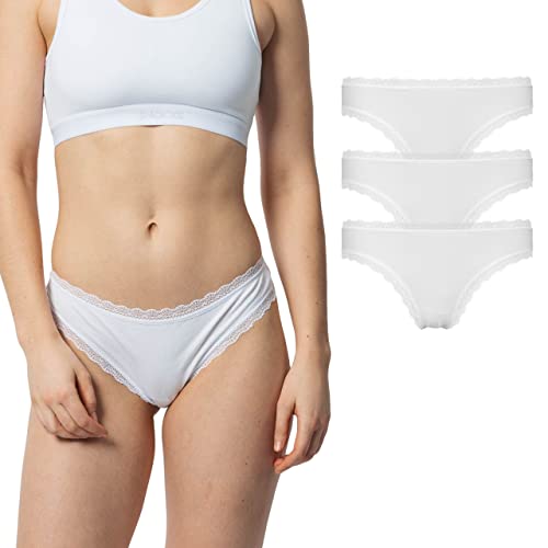 Snocks Spitzentanga 3er Set Gr. M I Sexy Damen Tanga I Tangas mit Baumwollanteil I Underwear Women I Hot Unterwäsche Damen I Slip Damen I Angenehme Passform für jeden Körpertyp I Weiß von Snocks