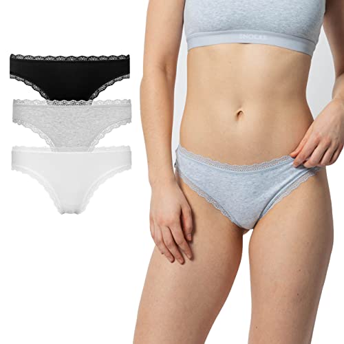 Snocks Spitzentanga 3er Set Gr. L I Sexy Damen Tanga I Tangas mit Baumwollanteil I Underwear Women I Hot Unterwäsche Damen I Slip Damen I Angenehme Passform für jeden Körpertyp I Mix 3 von Snocks