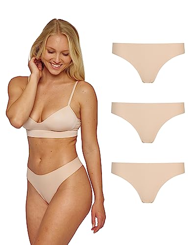 Snocks Tanga Damen Microfaser (3er Pack) - String Damen Klassisches Design - Angenehmes Tragegefühl ohne Einschneiden - Unsichtbare Unterwäsche im Alltag - Nude - L von Snocks