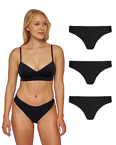 Snocks Tanga Damen Microfaser (3er Pack) - String Damen Klassisches Design - Angenehmes Tragegefühl ohne Einschneiden - Unsichtbare Unterwäsche im Alltag - Schwarz - S von Snocks