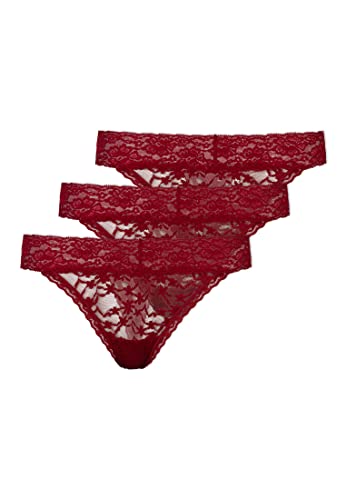 Snocks Tanga Damen mit Spitze aus Bio-Baumwolle 3er Pack - String Damen Klassisches Design - Angenehmes Tragegefühl ohne Einschneiden - Unsichtbare Unterwäsche - Dunkerot - L von Snocks