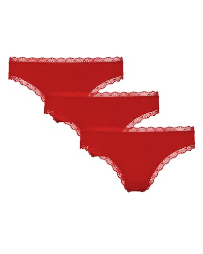 Snocks Tanga Damen mit Spitze aus Bio-Baumwolle 3er Pack - String Damen Klassisches Design - Angenehmes Tragegefühl ohne Einschneiden - Unsichtbare Unterwäsche - Kirschenrot - L von Snocks