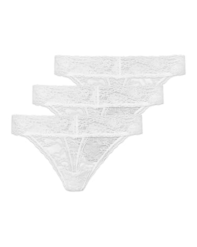 Snocks Tanga Damen mit Spitze aus Bio-Baumwolle 3er Pack - String Damen Klassisches Design - Angenehmes Tragegefühl ohne Einschneiden - Unsichtbare Unterwäsche - Weiß - XL von Snocks