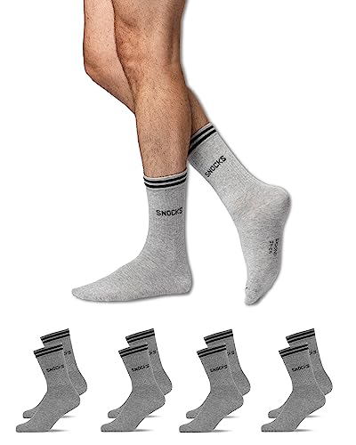 Snocks Retro Socken aus Bio Baumwolle 4 Paar - Lifestyle Socken im Streifen Design - Lange Tennissocken für Damen & Herren - Hohe Sportsocken - Gr. 39-42 - Farbe Hellgrau von Snocks