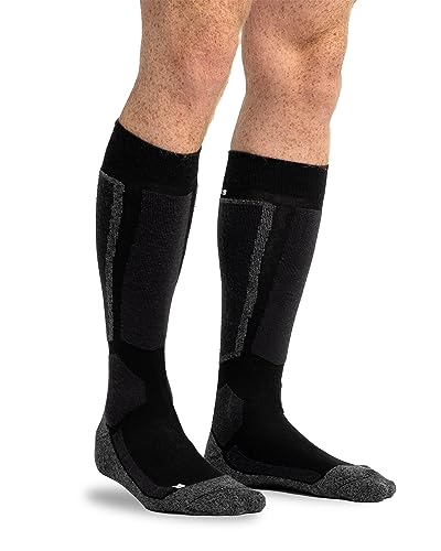 Snocks Thermo Skisocken Damen Herren mit gepolsterten Bereichen - Atmungsaktive Strümpfe für Wintersport - Wintersocken mit perfekter Passform und Wärmeisolierung - Gr. 43-46 - Farbe Schwarz von Snocks