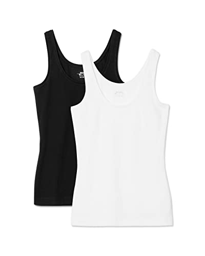 Snocks Top Damen aus Bio-Baumwolle 2er Pack - Körperbetonte Passform - Hochwertige Unterhemden mit klassischen Trägern - Mix (Schwarz/Weiß) - XS von Snocks