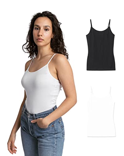Snocks Spaghetti Top Damen aus Bio-Baumwolle 2er Pack - Körperbetonte Passform - Hochwertige Unterhemden mit klassischen Trägern - Mix (Schwarz/Weiß) - S von Snocks