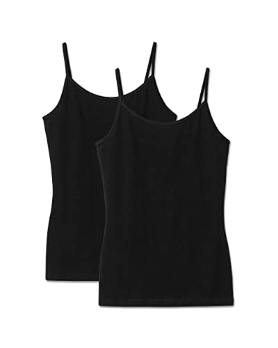 Snocks Unterhemd Damen aus 95% Bio Baumwolle (2er-Pack) XS (34/36) Klassische Träger Top Schwarz Größe XS 34 Spaghetti Top unter Pullover Shirt Tank Untershirt von Snocks