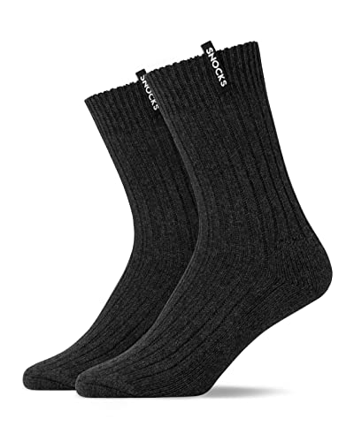 Snocks Wollsocken Herren 2x Wintersocken Herren 43-46 Grau Größe 43-46 Warme Dicke Socken aus Wolle Gerippte Strick Socken Kuschelsocken Thermosocken von Snocks