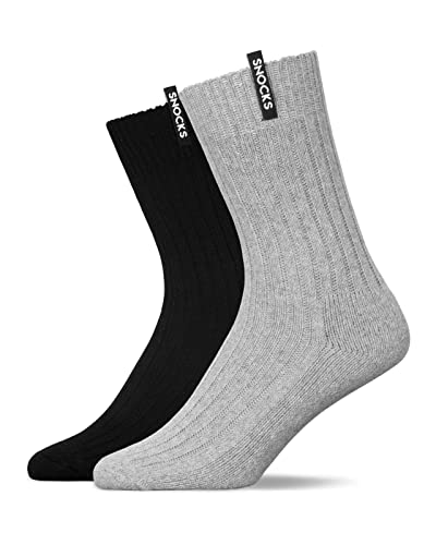 Snocks Wollsocken Herren 2x Wintersocken Herren 43-46 Schwarz Grau Größe 43-46 Warme Dicke Socken aus Wolle Gerippte Strick Kuschelsocken Thermosocken von Snocks