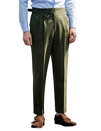 Snoly Herren-Chinohose für Frühling, Herbst, Retro-Baumwolle, konisches Bein, Flache Vorderseite, gerade, Western-Gurkha-Hose, Armee, Groß von Snoly
