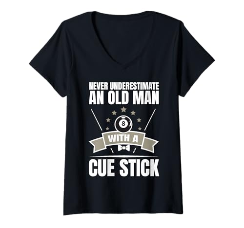 Damen Billard unterschätzen Sie Niemals einen Alten Mann mit einem Queuestock T-Shirt mit V-Ausschnitt von Snooker 8-Ball Billiards & Pool Billiard Player