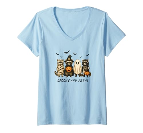 Damen Snooky and Feral Lustiger Waschbär Halloween T-Shirt mit V-Ausschnitt Damen Snooky and Feral Lustiger Waschbär Halloween T-Shirt mit V-Ausschnitt von Snooky And Feral Funny Racoon Halloween