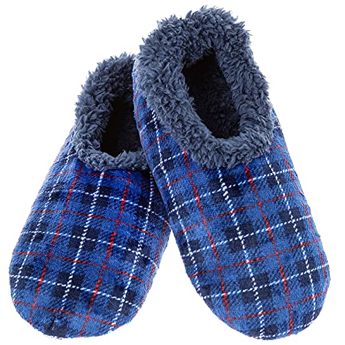 Snoozies! Herren Hausschuhe mit Velours-Fleece gefüttert - Super Soft mit rutschfester Sohle - Größen von 39-46, blau, Large von Snoozies