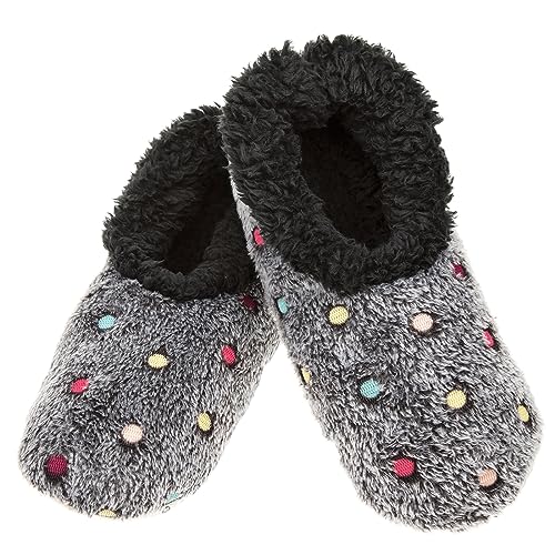 Snoozies Lotsa Dots Damen Sherpa Fleece Hausschuhe mit weicher rutschfester Sohle, Schwarz - Schwarz - Größe: 38/39 EU von Snoozies