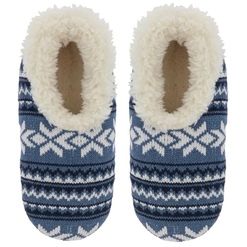 Snoozies! Nordische Weihnachts-Sherpa-Fleece-Hausschuhe für Damen, Größen 36-42 mit mehreren Farben, blau, Small von Snoozies