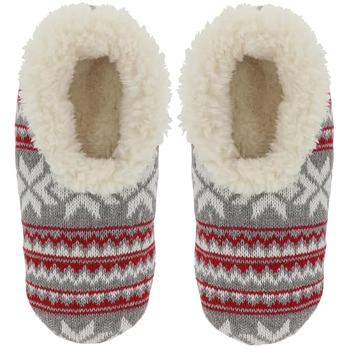 Snoozies! Nordische Weihnachts-Sherpa-Fleece-Hausschuhe für Damen, Größen 36-42 mit mehreren Farben, grau, Small von Snoozies