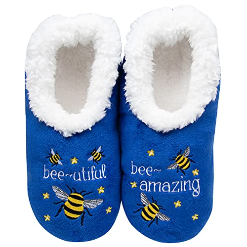 Snoozies! Pairables Bee Designs Damen-Hausschuhe, superweich, Sherpa-Fleece, rutschfeste Sohle, Größen 36-42, Bee Utiful, Medium von Snoozies