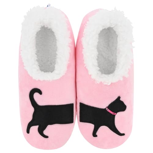 Snoozies Pairables Damen-Hausschuhe, für Katzen und Hunde, superweich, Sherpa-Fleece, Größen 36-42, Rosa und schwarze Katze, X-Large Snoozies Pairables Damen-Hausschuhe, für Katzen und Hunde, superweich, Sherpa-Fleece, Größen 36-42, Rosa und schwarze Katze, X-Large von Snoozies