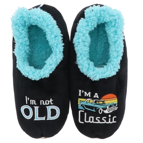 Snoozies! Pairables Herren-Hausschuhe aus superweichem Sherpa-Fleece mit rutschfester Sohle, Design "I'm Not Old and Number 1 Dad", I M Not Old, X-Large von Snoozies