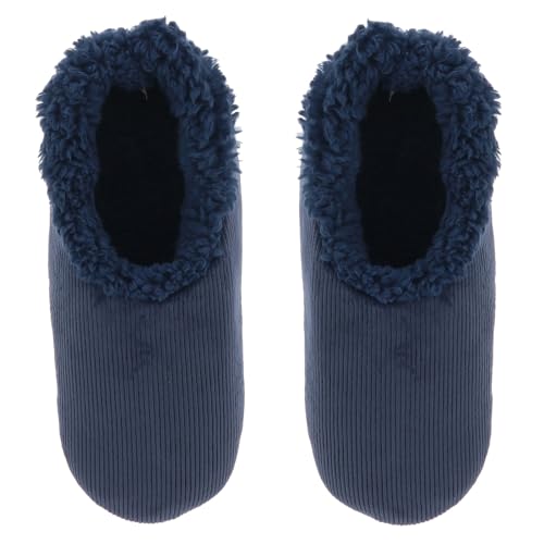 Snoozies! Superweiche Sherpa-Fleece-Hausschuhe für Herren mit rutschfester Sohle, gebürsteter Cord in Schwarz, Anthrazit oder Marineblau, navy, Medium von Snoozies