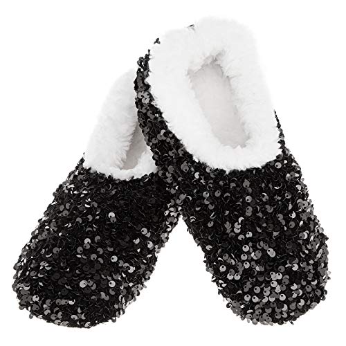 Snoozies Superweiche Sherpa-Hausschuhe mit glitzernden Pailletten., Schwarz , Large von Snoozies