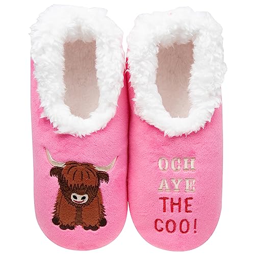 Snoozies! pairables Damen Hausschuhe mit Tier- und Insekten, superweiches Sherpa-Fleece, rutschfeste Sohle, Größen 36-42, Highland Coo, Medium von Snoozies