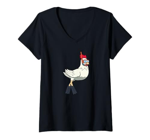 Damen Lustiges Schnorcheln Huhn Cartoon Design Niedliches Tier Scuba T-Shirt mit V-Ausschnitt Damen Lustiges Schnorcheln Huhn Cartoon Design Niedliches Tier Scuba T-Shirt mit V-Ausschnitt von Snorkel Animal Club - Chicken Edition