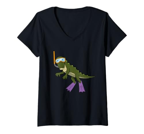 Damen Lustiges Schnorchel-Krokodil-Cartoon-Design, niedliches Tier-Scuba T-Shirt mit V-Ausschnitt Damen Lustiges Schnorchel-Krokodil-Cartoon-Design, niedliches Tier-Scuba T-Shirt mit V-Ausschnitt von Snorkel Animal Club - Crocodile Edition