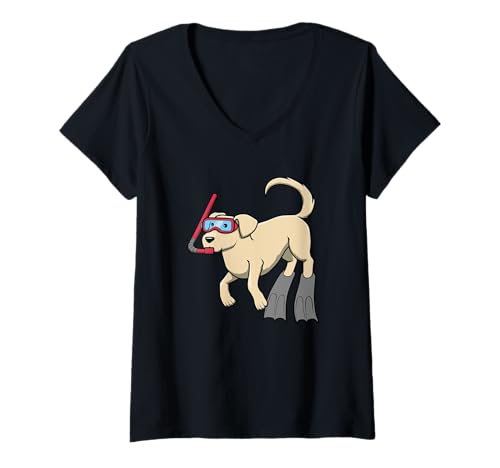 Damen Lustiger Schnorchelhund Cartoon-Design, niedliches Tier-Taucher T-Shirt mit V-Ausschnitt Damen Lustiger Schnorchelhund Cartoon-Design, niedliches Tier-Taucher T-Shirt mit V-Ausschnitt von Snorkel Animal Club - Dog Edition