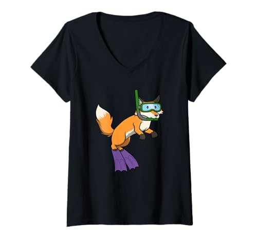Damen Lustiges Schnorchel-Fuchs-Cartoon-Design, niedliches Tier-Taucher T-Shirt mit V-Ausschnitt Damen Lustiges Schnorchel-Fuchs-Cartoon-Design, niedliches Tier-Taucher T-Shirt mit V-Ausschnitt von Snorkel Animal Club - Fox Edition