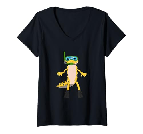 Damen Lustiges Schnorchel-Gecko-Cartoon-Design, niedliches Tier-Scuba T-Shirt mit V-Ausschnitt Damen Lustiges Schnorchel-Gecko-Cartoon-Design, niedliches Tier-Scuba T-Shirt mit V-Ausschnitt von Snorkel Animal Club - Gecko Edition