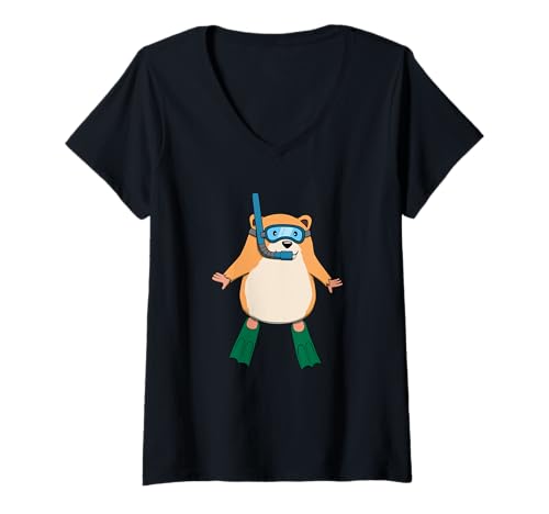 Damen Lustiges Schnorchel-Hamster-Cartoon-Design, niedliches Tier-Scuba T-Shirt mit V-Ausschnitt Damen Lustiges Schnorchel-Hamster-Cartoon-Design, niedliches Tier-Scuba T-Shirt mit V-Ausschnitt von Snorkel Animal Club - Hamster Edition