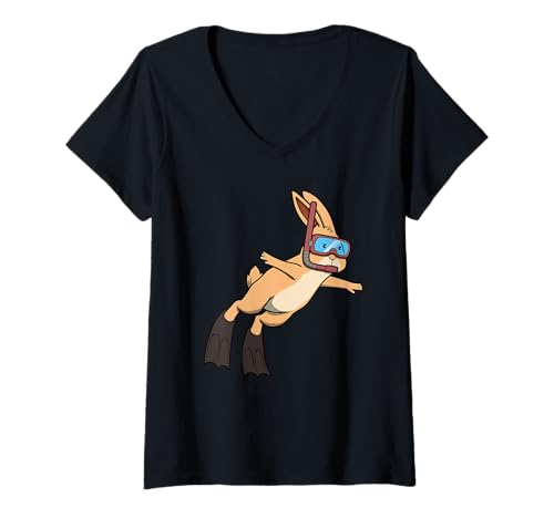 Damen Lustiges Schnorchel-Kaninchen-Cartoon-Design, niedliches Tier-Scuba T-Shirt mit V-Ausschnitt Damen Lustiges Schnorchel-Kaninchen-Cartoon-Design, niedliches Tier-Scuba T-Shirt mit V-Ausschnitt von Snorkel Animal Club - Rabbit Edition