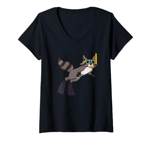 Damen Lustiges Schnorcheln Waschbär Cartoon Design Niedliches Tier Scuba T-Shirt mit V-Ausschnitt Damen Lustiges Schnorcheln Waschbär Cartoon Design Niedliches Tier Scuba T-Shirt mit V-Ausschnitt von Snorkel Animal Club - Raccoon Edition